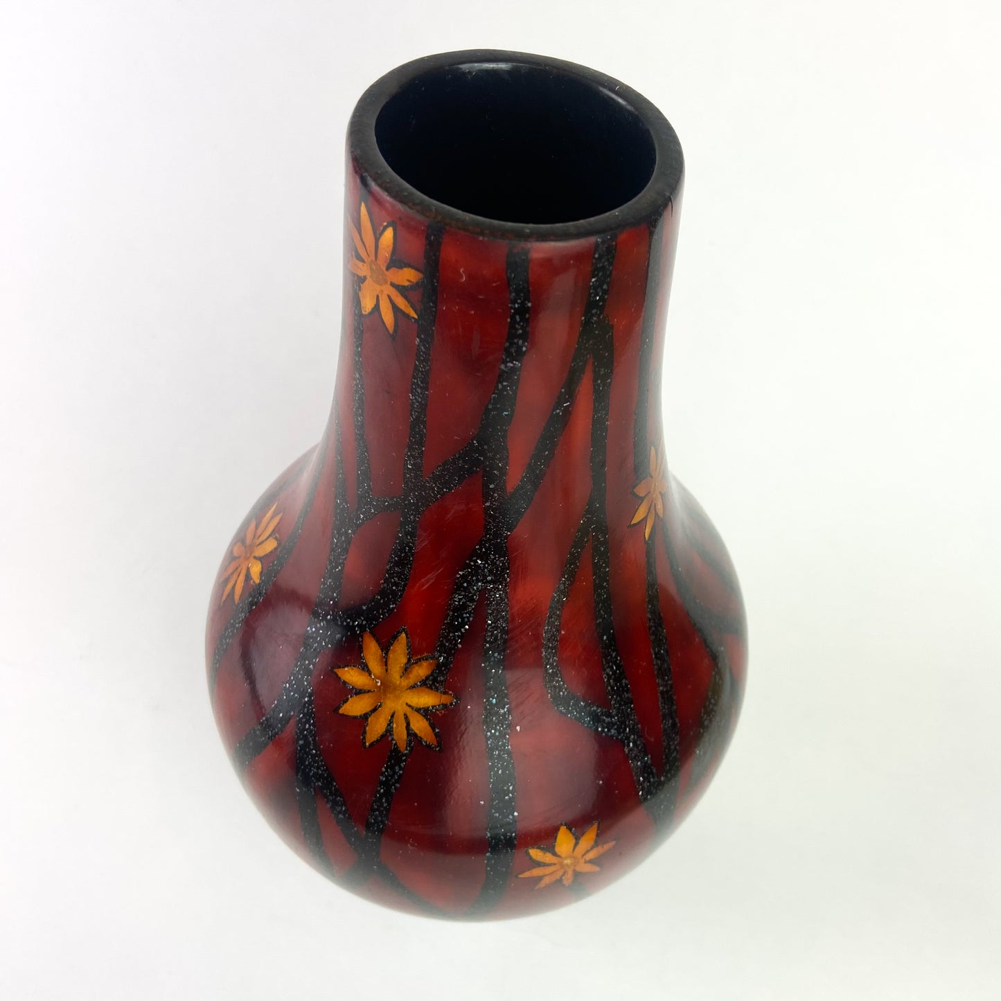 Vintage Black + Red Lacquered Wood Vase #O1108