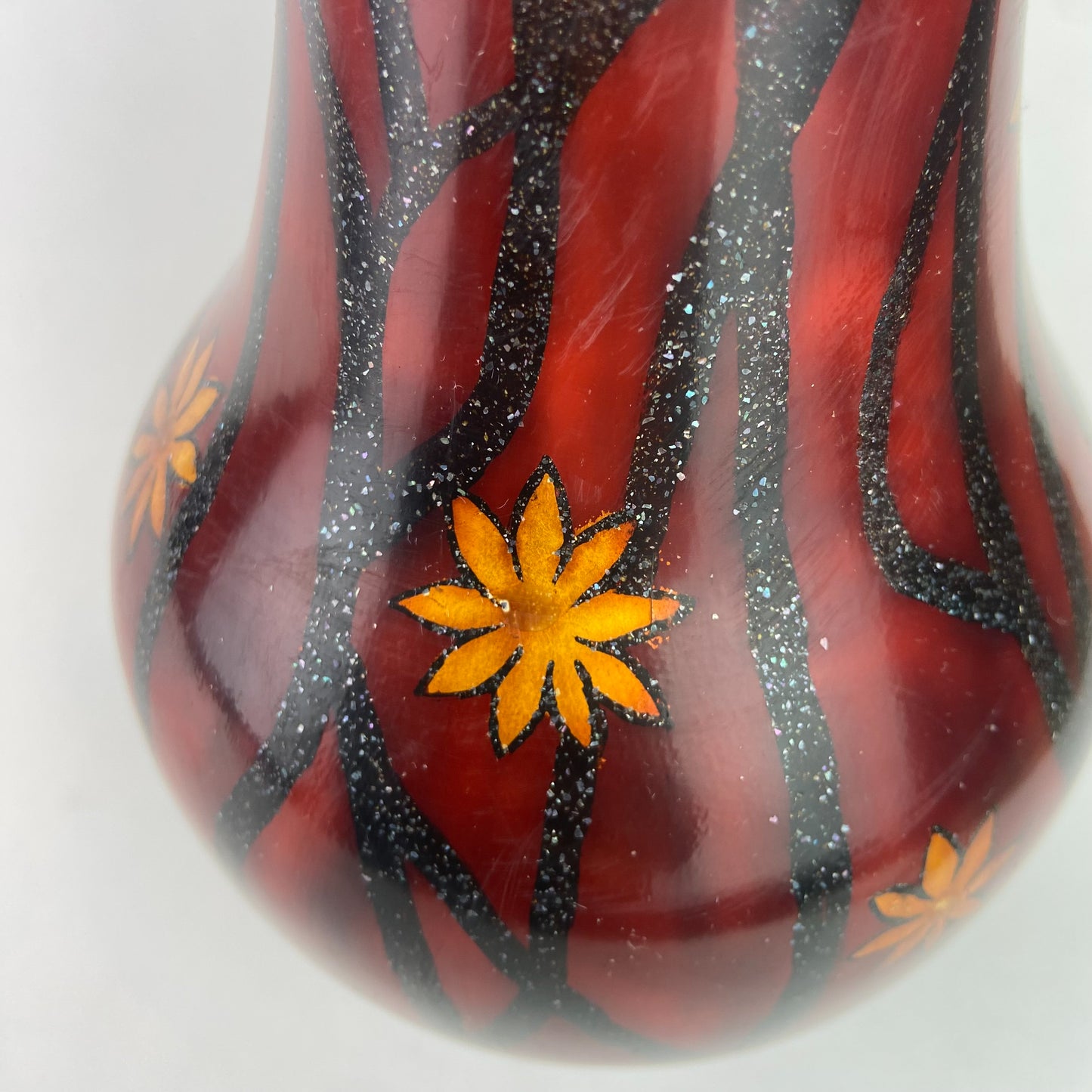 Vintage Black + Red Lacquered Wood Vase #O1108