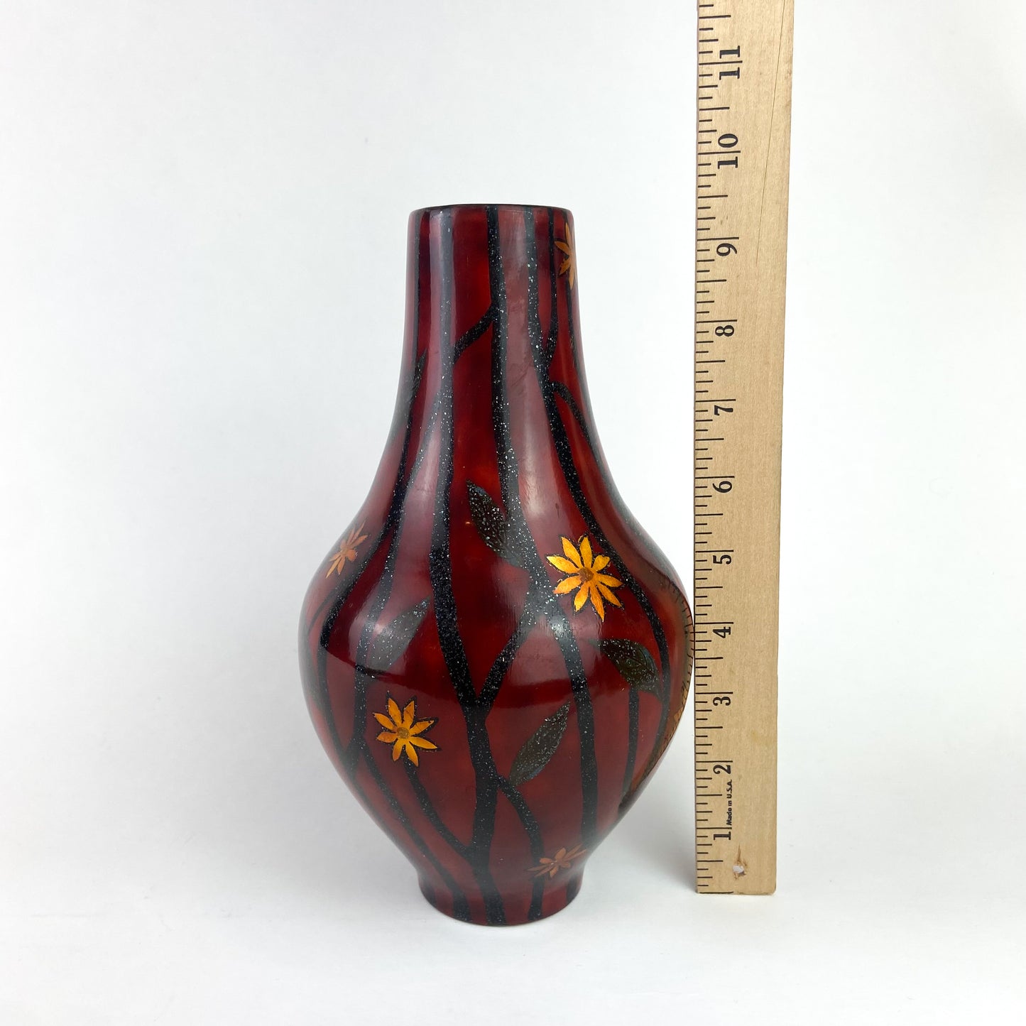 Vintage Black + Red Lacquered Wood Vase #O1108