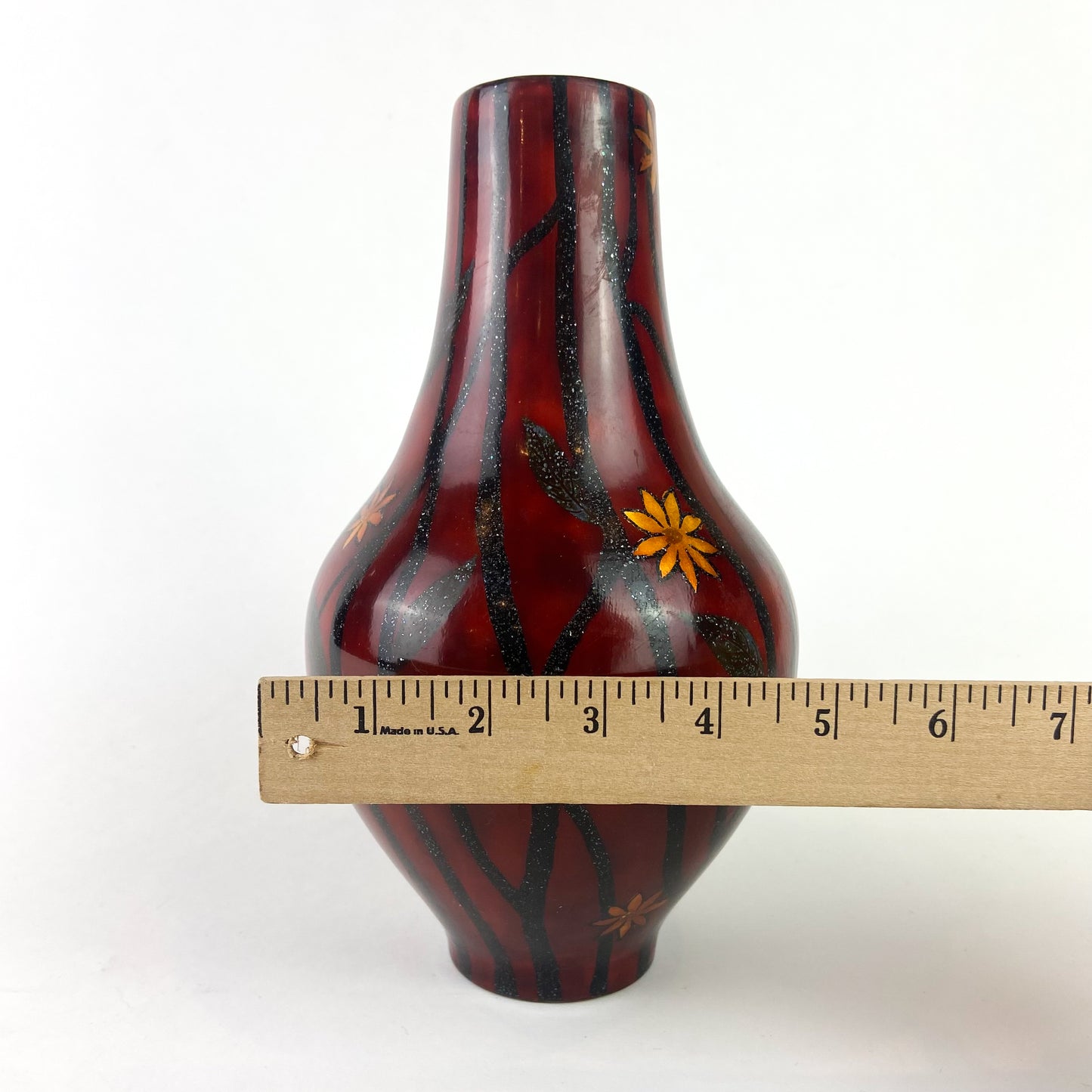 Vintage Black + Red Lacquered Wood Vase #O1108