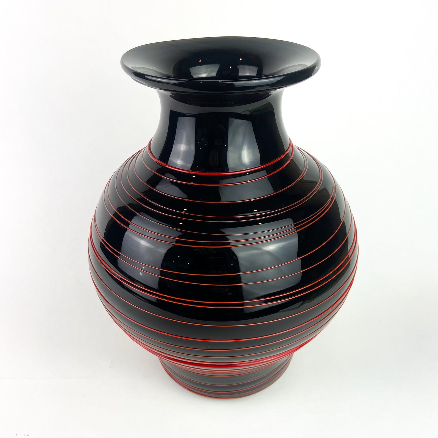 Large Murano Black + Red Art Glass Vase #O1109