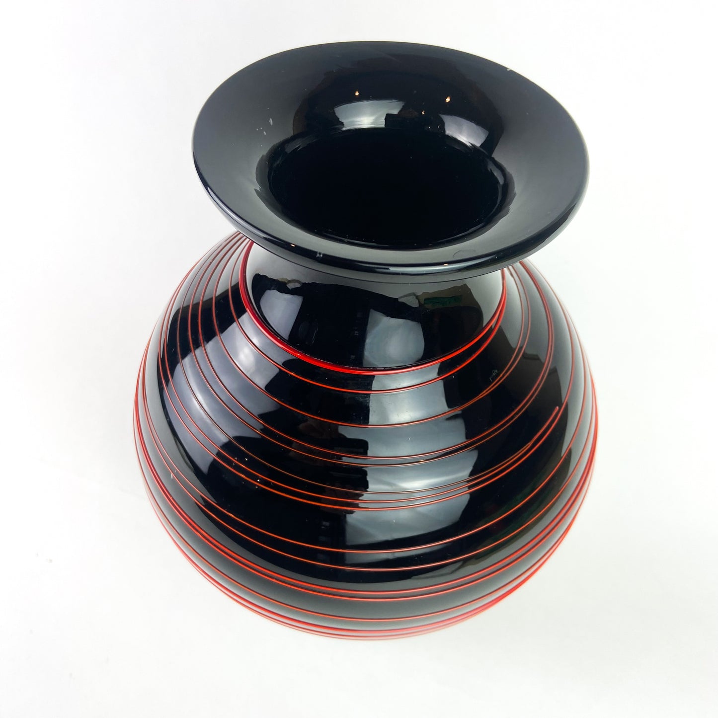 Large Murano Black + Red Art Glass Vase #O1109