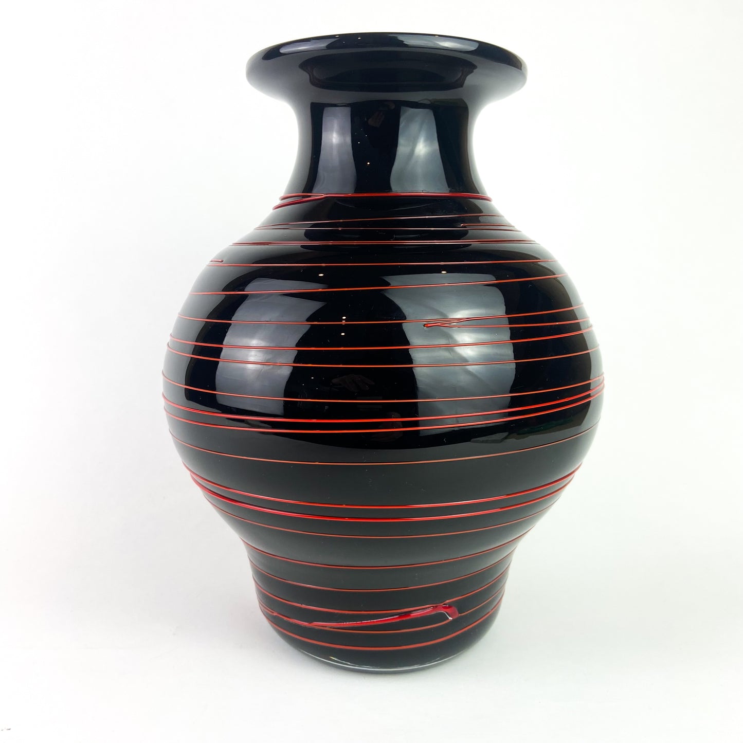 Large Murano Black + Red Art Glass Vase #O1109