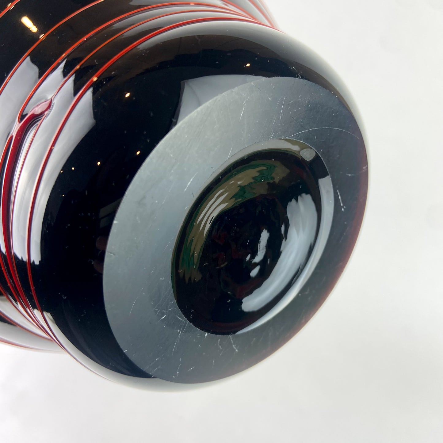 Large Murano Black + Red Art Glass Vase #O1109