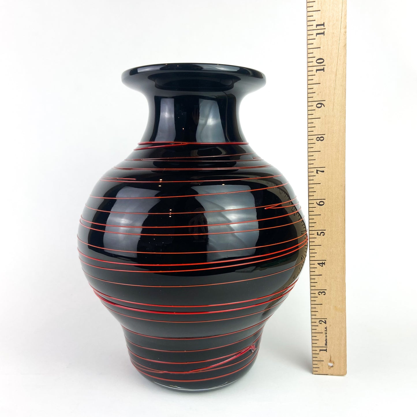 Large Murano Black + Red Art Glass Vase #O1109