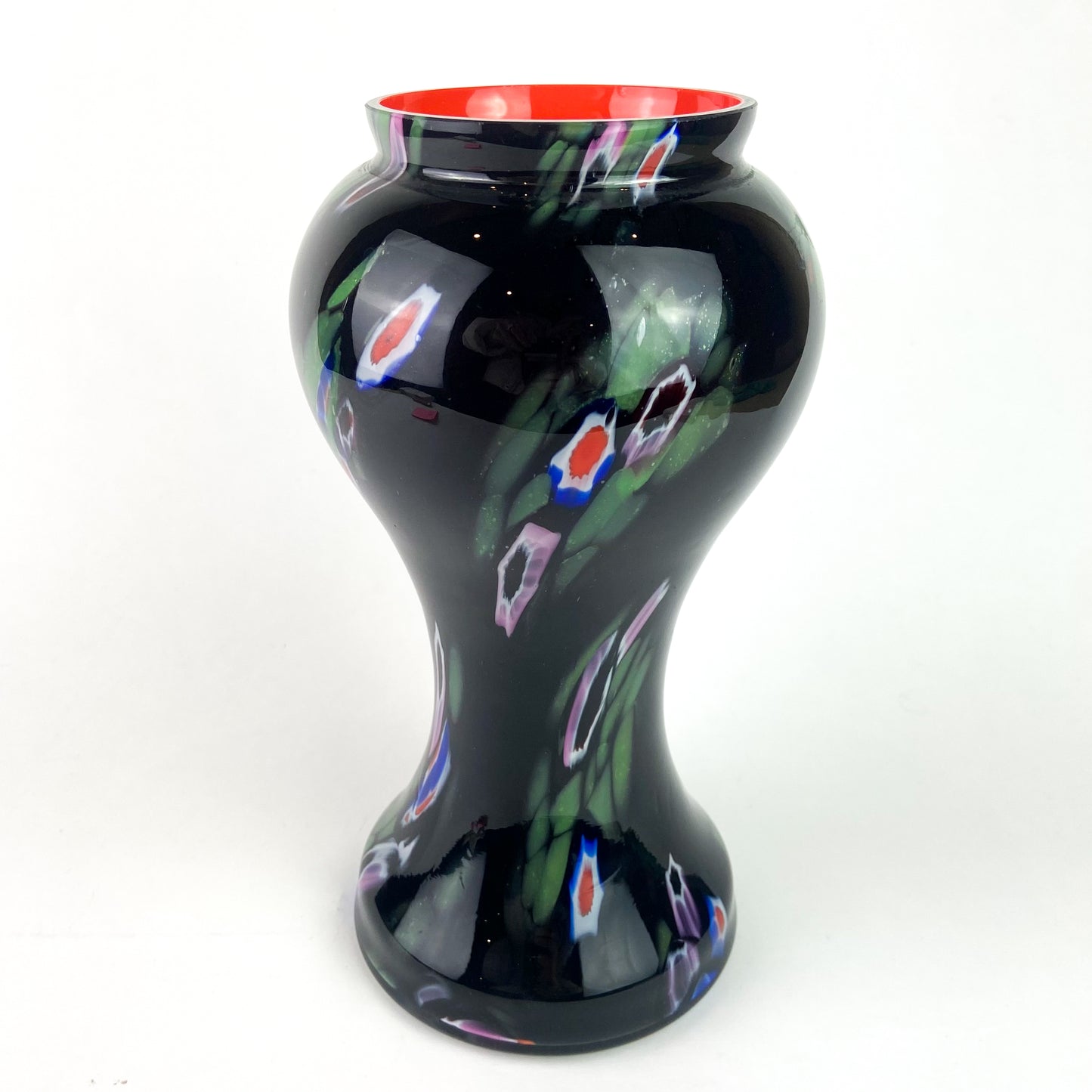 Czech Kralik Black + Millefiori Bohemian Glass Vase #O1111