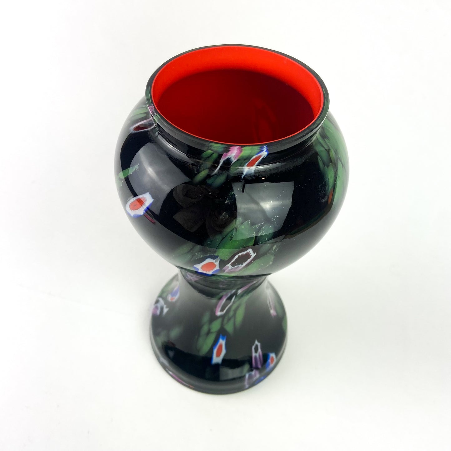 Czech Kralik Black + Millefiori Bohemian Glass Vase #O1111