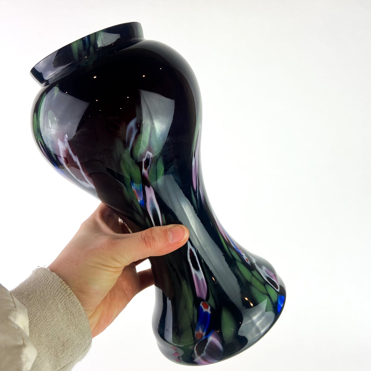 Czech Kralik Black + Millefiori Bohemian Glass Vase #O1111