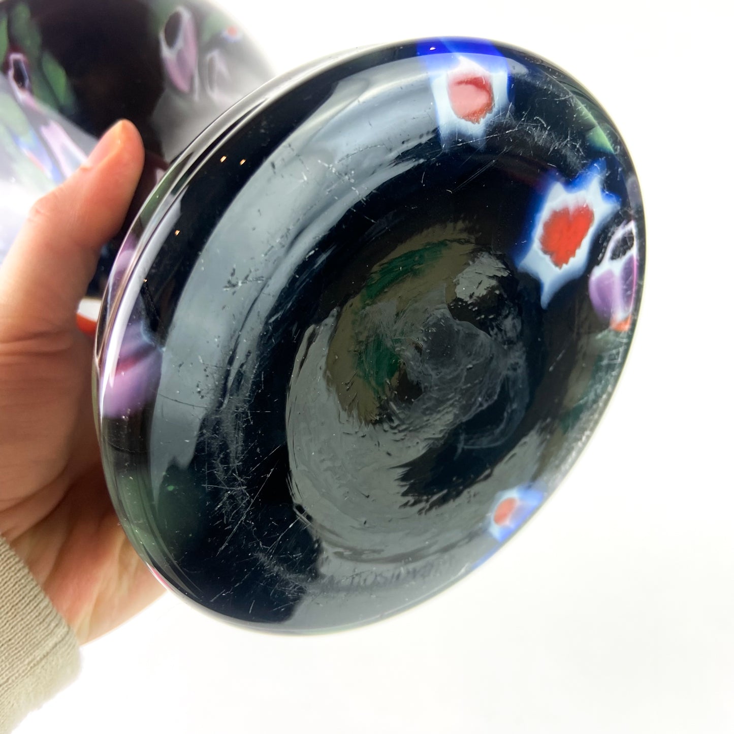 Czech Kralik Black + Millefiori Bohemian Glass Vase #O1111