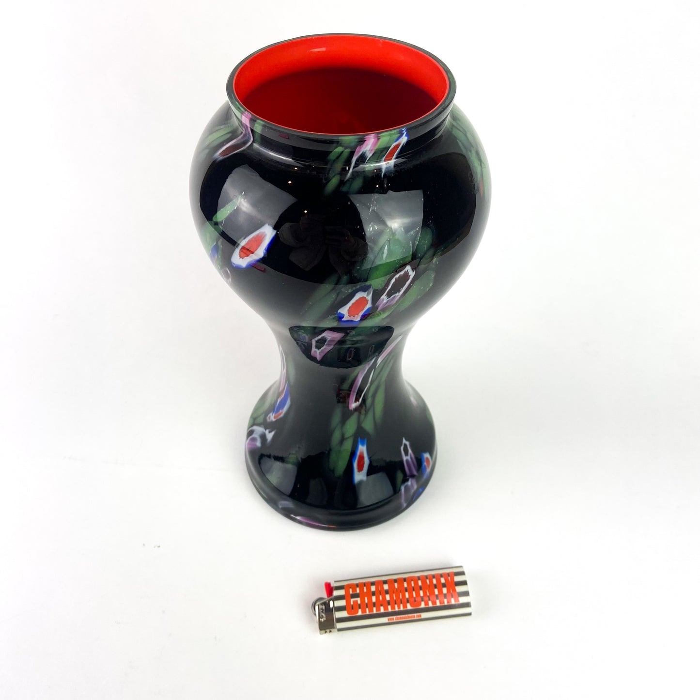 Czech Kralik Black + Millefiori Bohemian Glass Vase #O1111