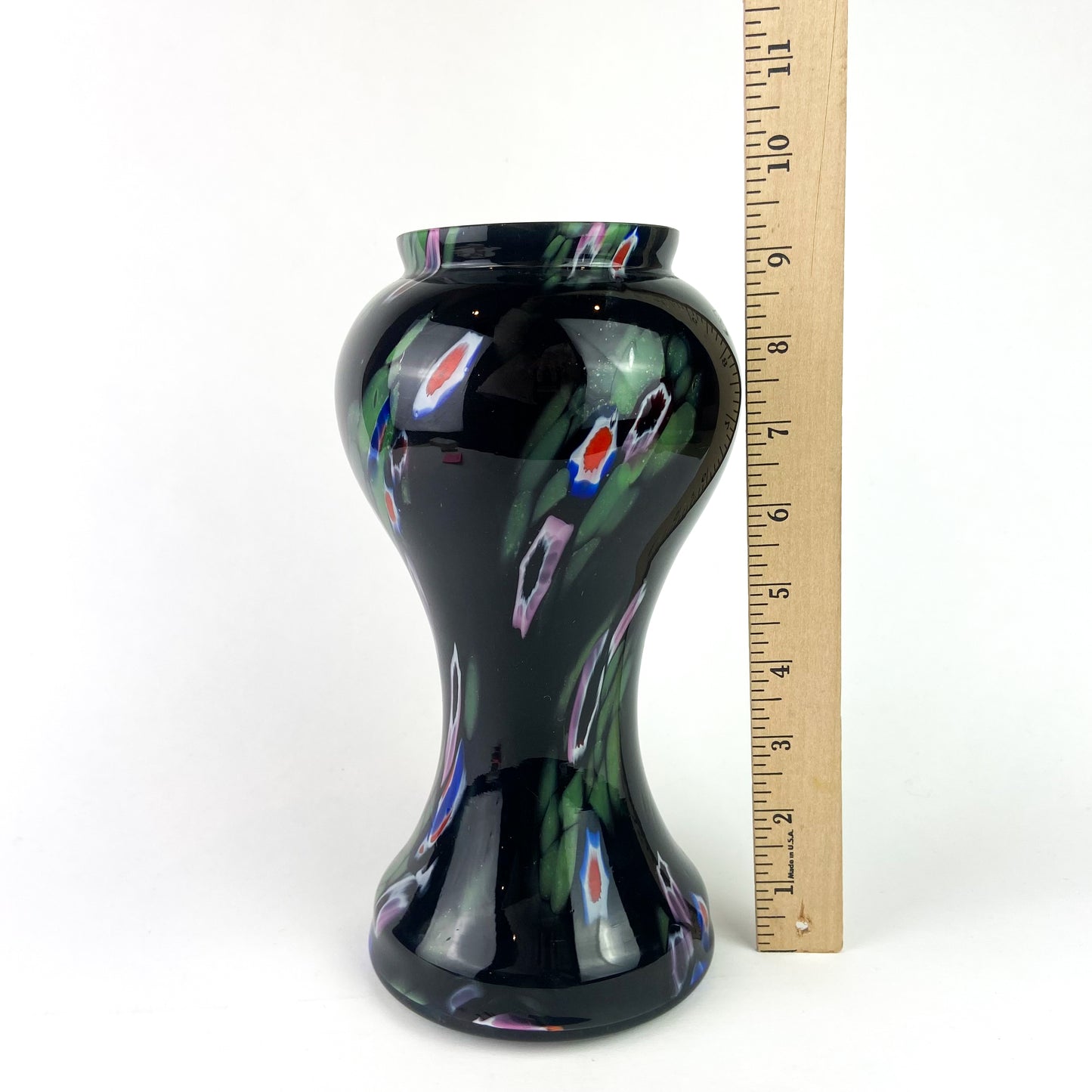 Czech Kralik Black + Millefiori Bohemian Glass Vase #O1111