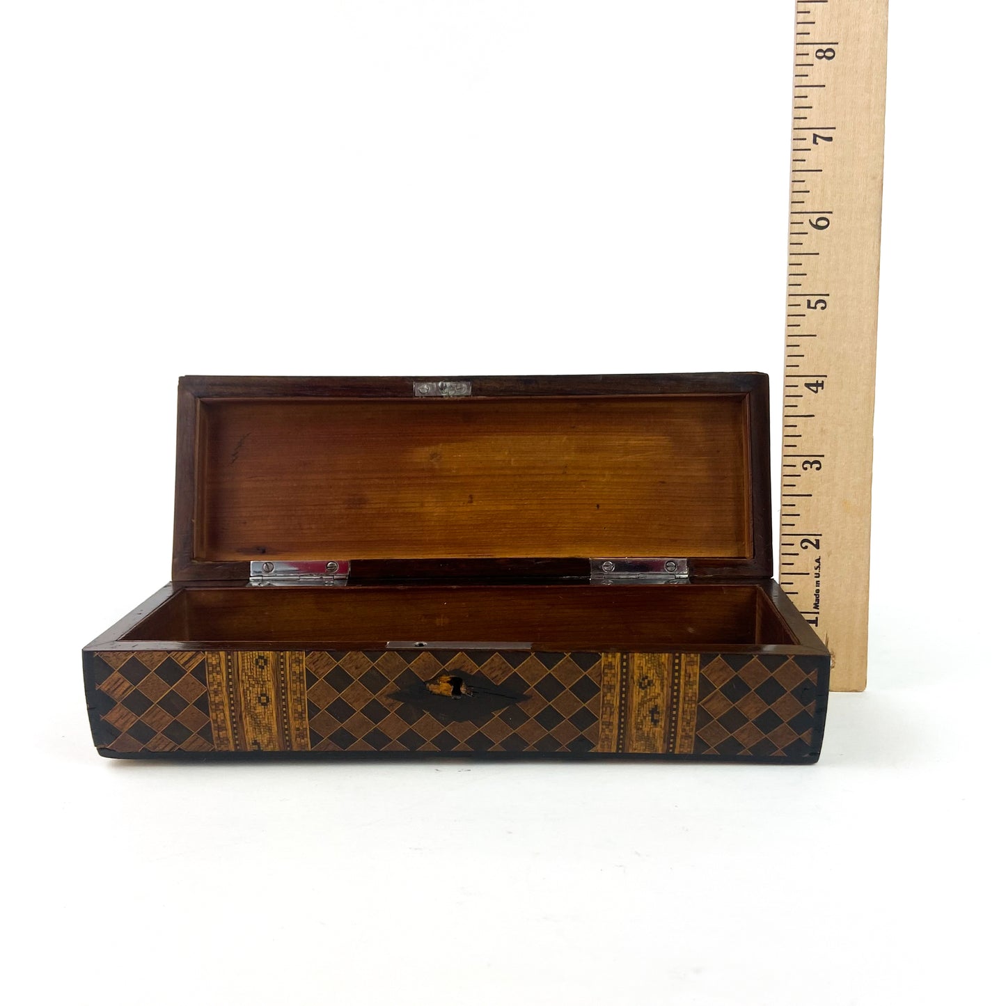 Antique Wood Inlaid Parquetry Stash Box #O1116