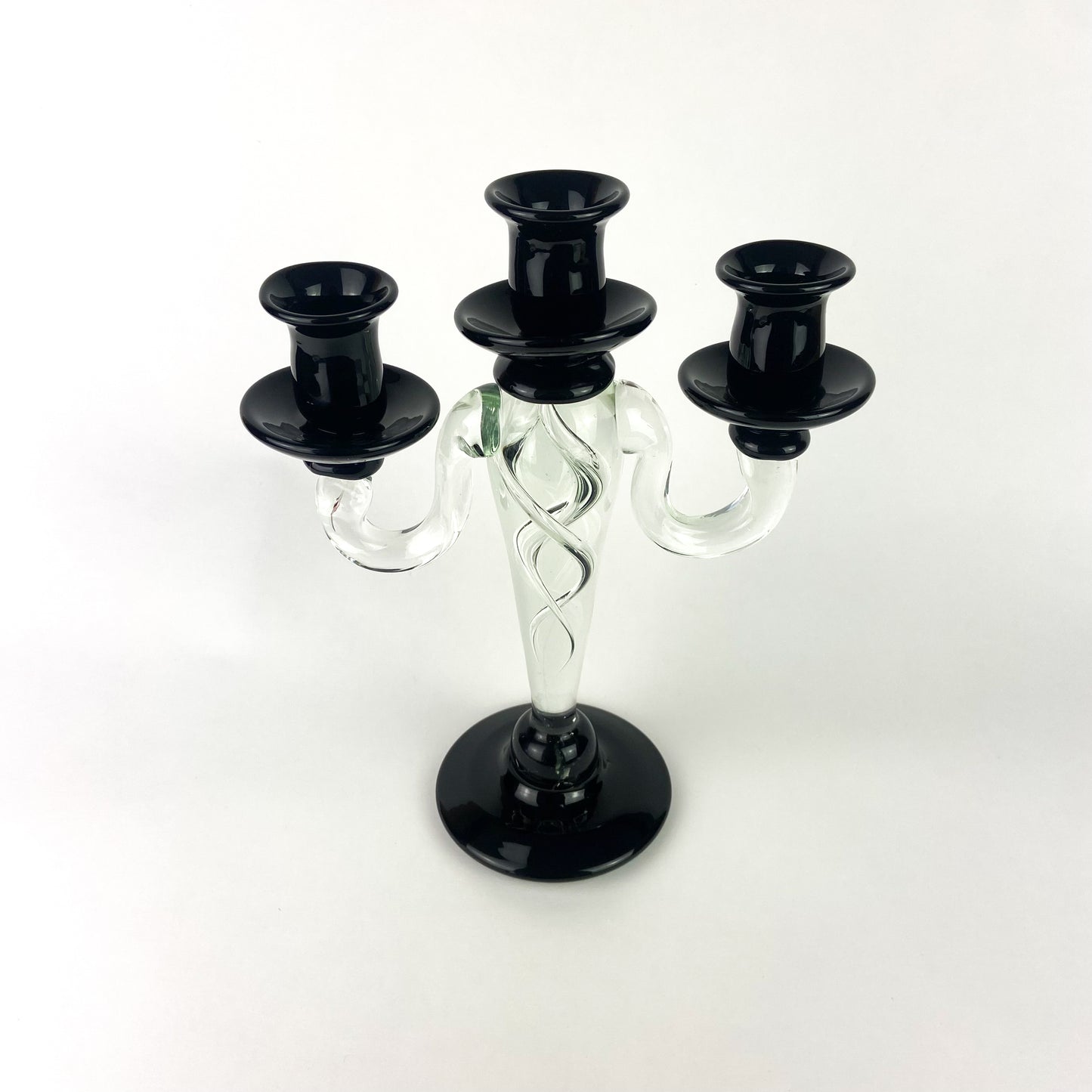 Murano Black + Clear Glass Candelabra #O1121