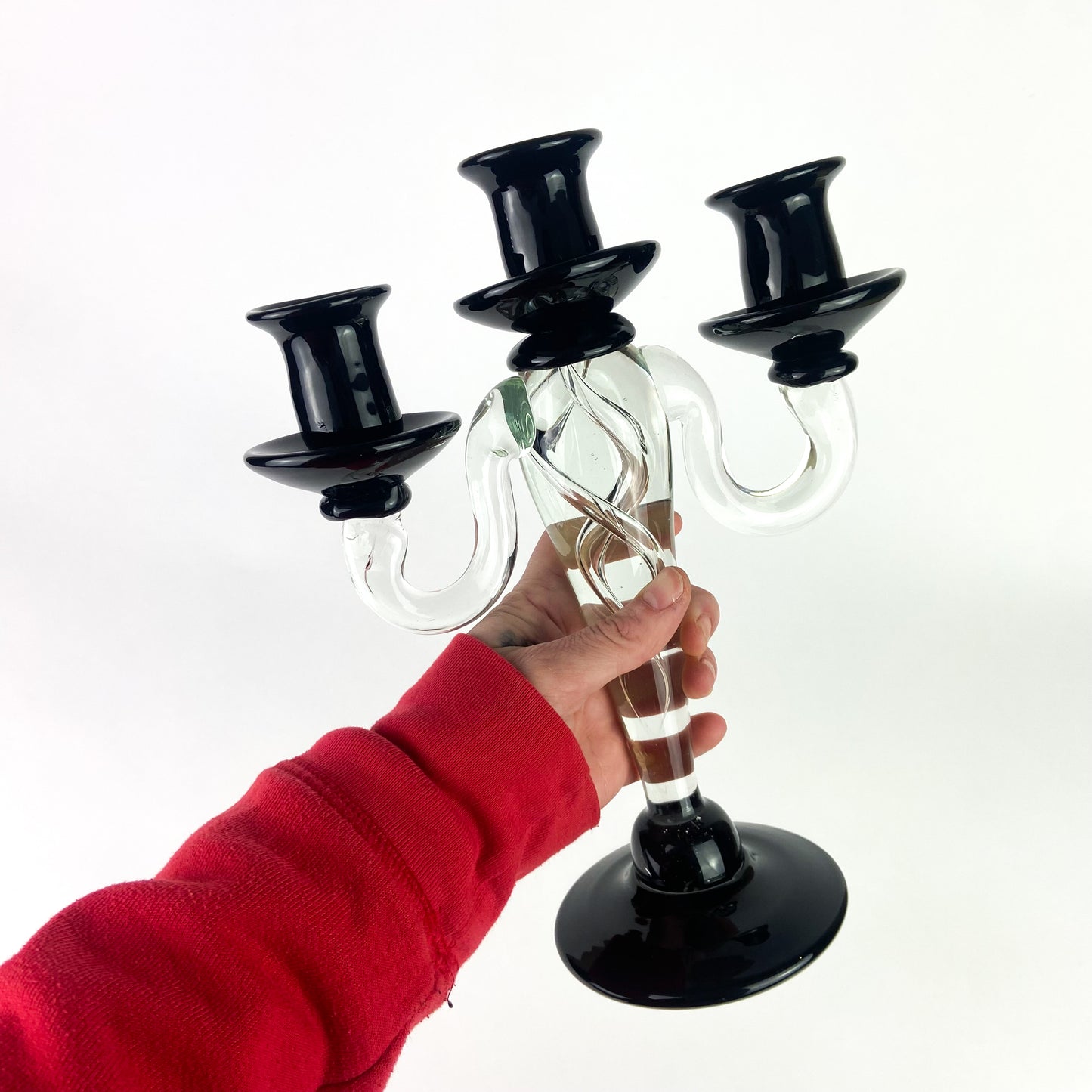 Murano Black + Clear Glass Candelabra #O1121