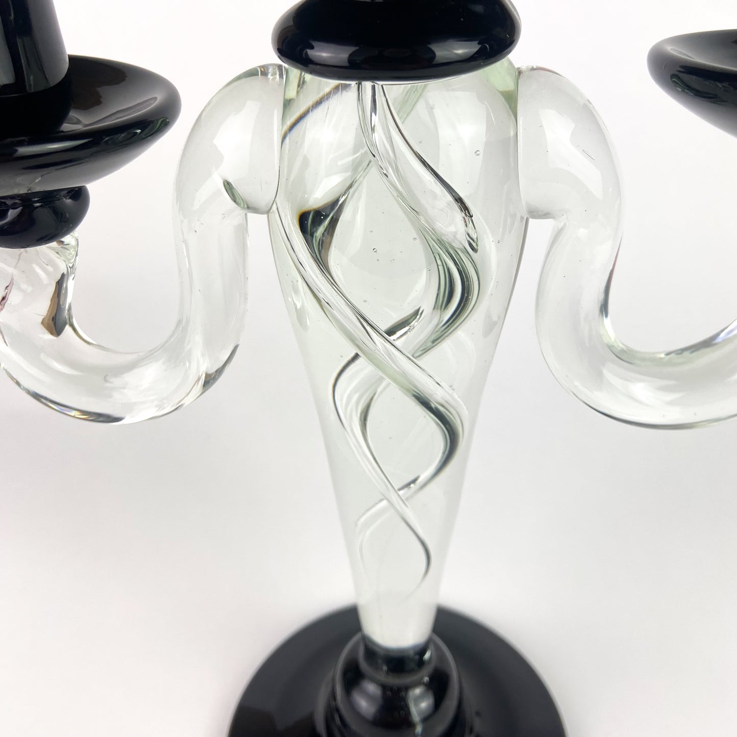 Murano Black + Clear Glass Candelabra #O1121