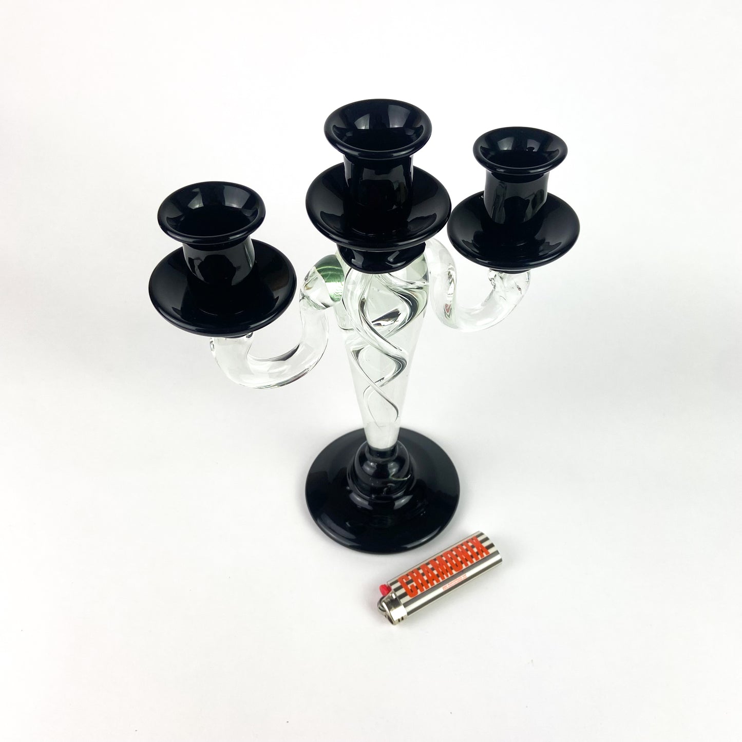 Murano Black + Clear Glass Candelabra #O1121