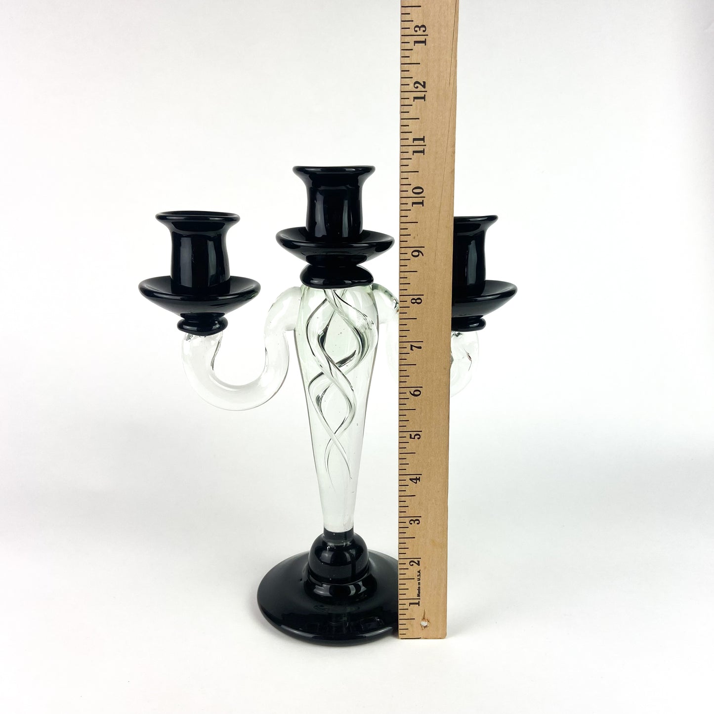 Murano Black + Clear Glass Candelabra #O1121