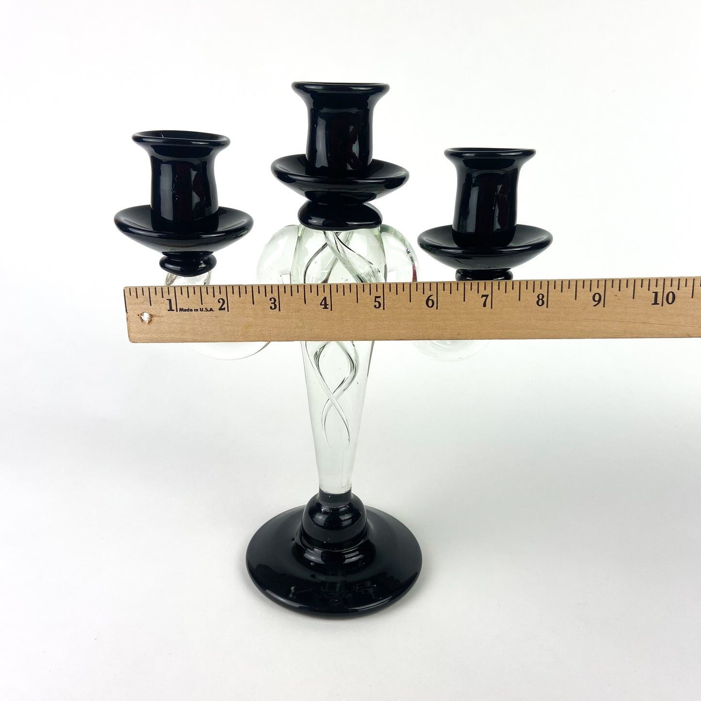 Murano Black + Clear Glass Candelabra #O1121