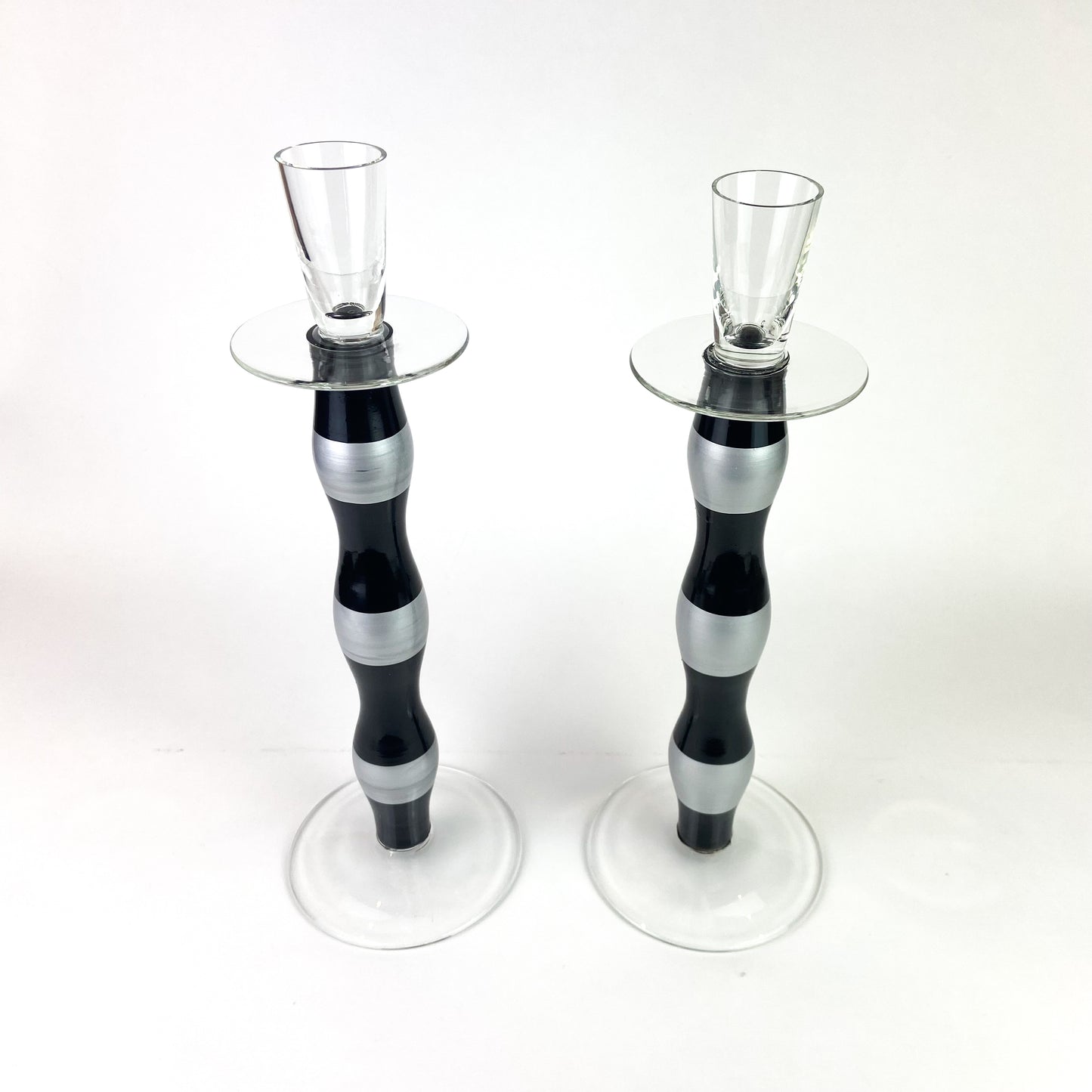 Pair of Romanian Art Glass Candlesticks #O1124