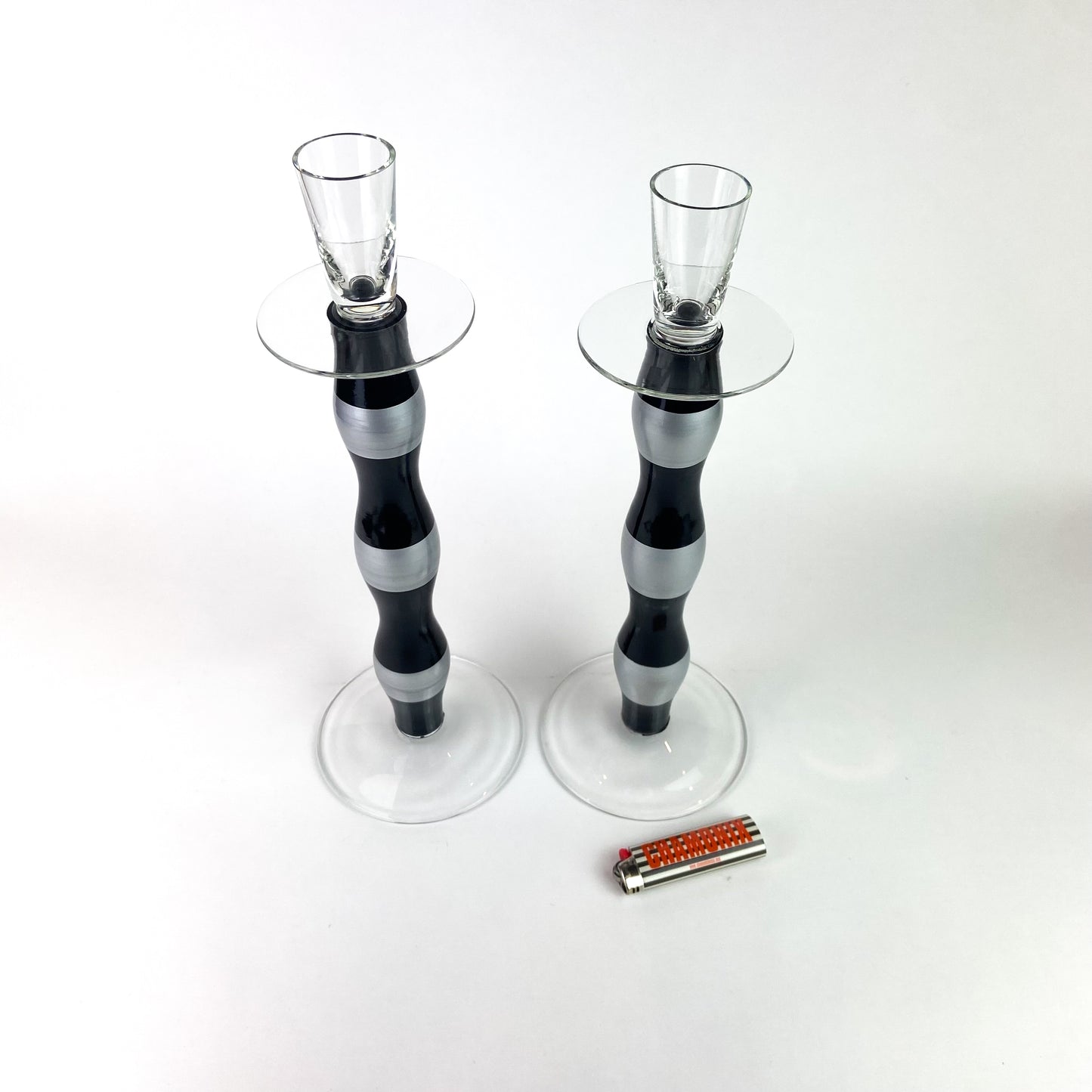 Pair of Romanian Art Glass Candlesticks #O1124