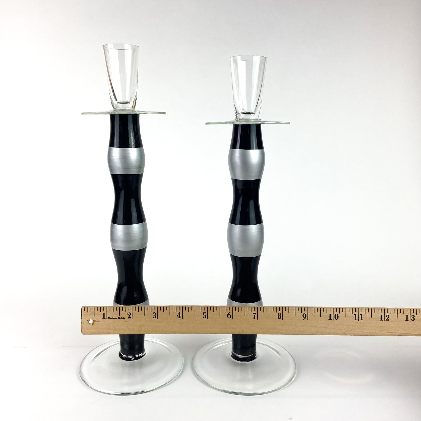 Pair of Romanian Art Glass Candlesticks #O1124