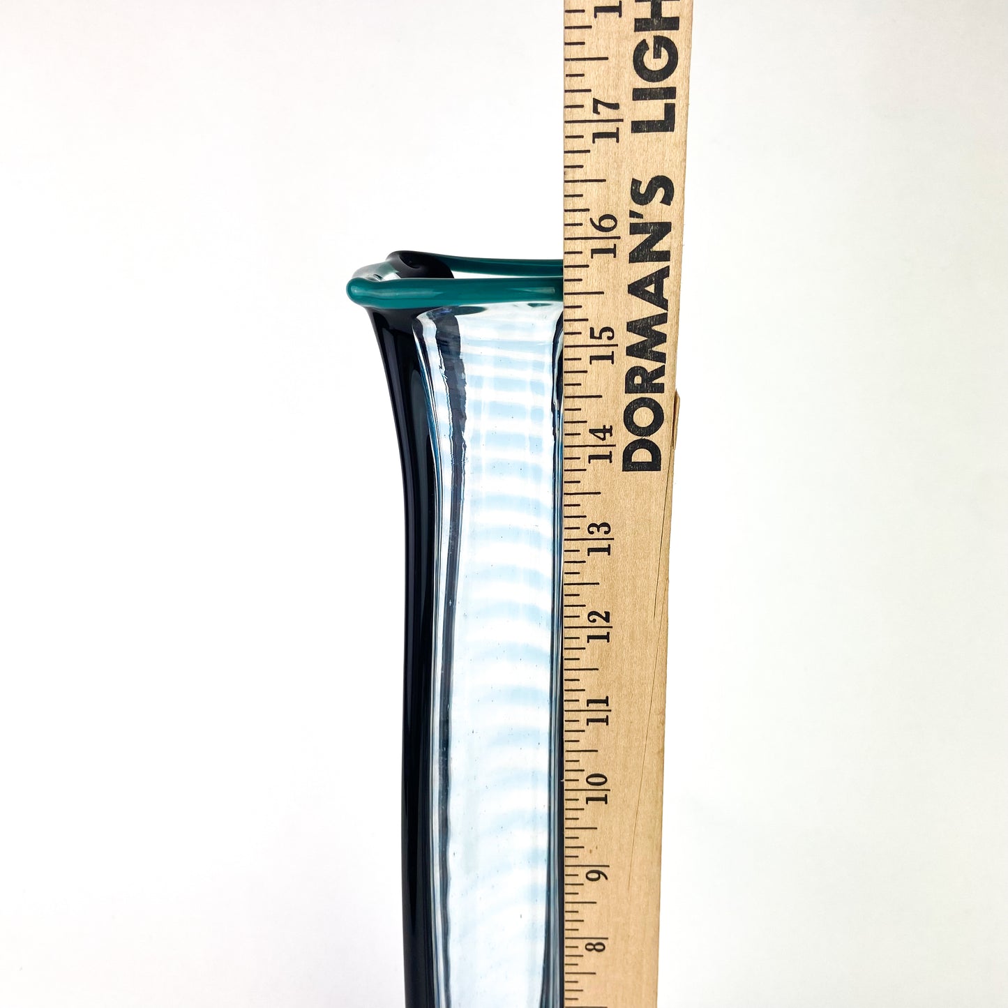 Tall Black + Teal + Clear Fluted Art Glass Vase #O1140