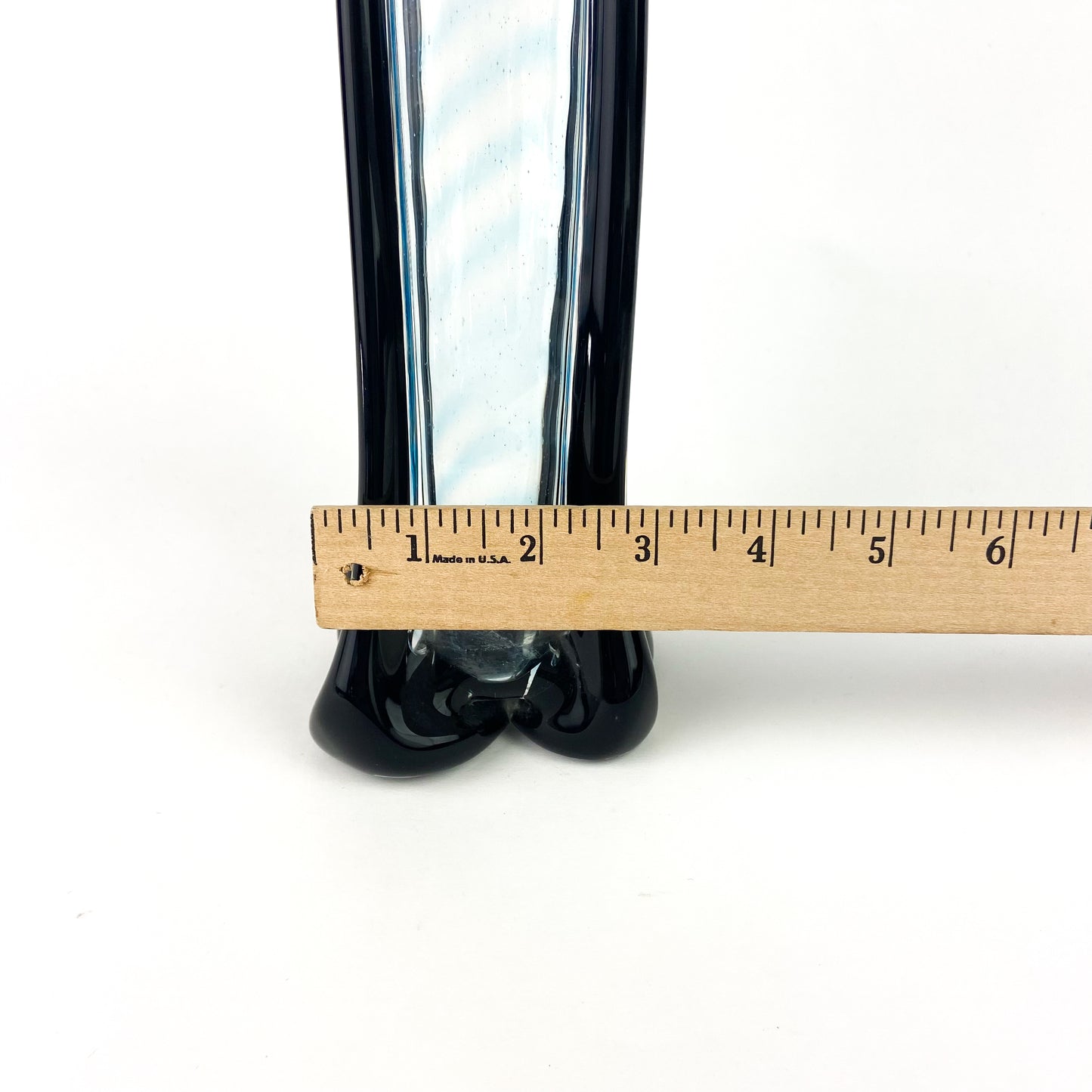 Tall Black + Teal + Clear Fluted Art Glass Vase #O1140