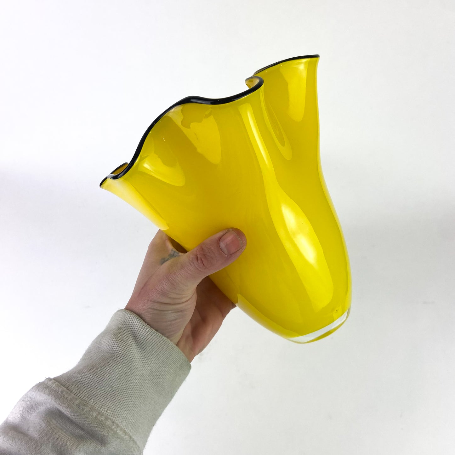 Yellow Czech Handkerchief Art Glass Vase #O1159