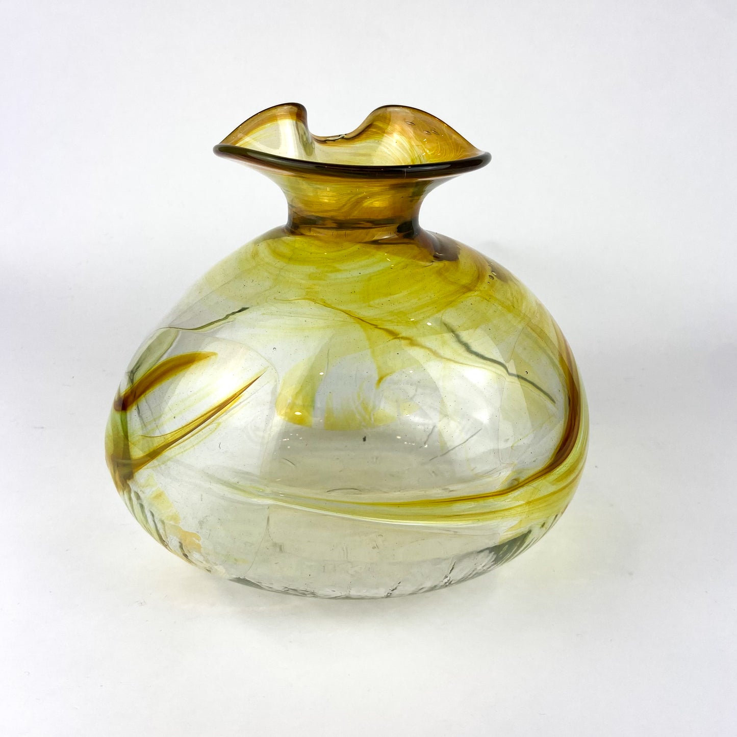 Amber Iridescent Blown Glass Vase by Peter Bramhall #O1161