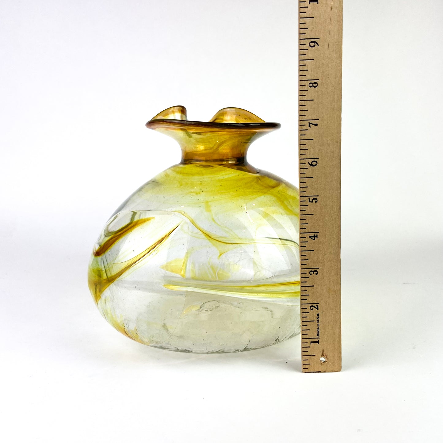 Amber Iridescent Blown Glass Vase by Peter Bramhall #O1161