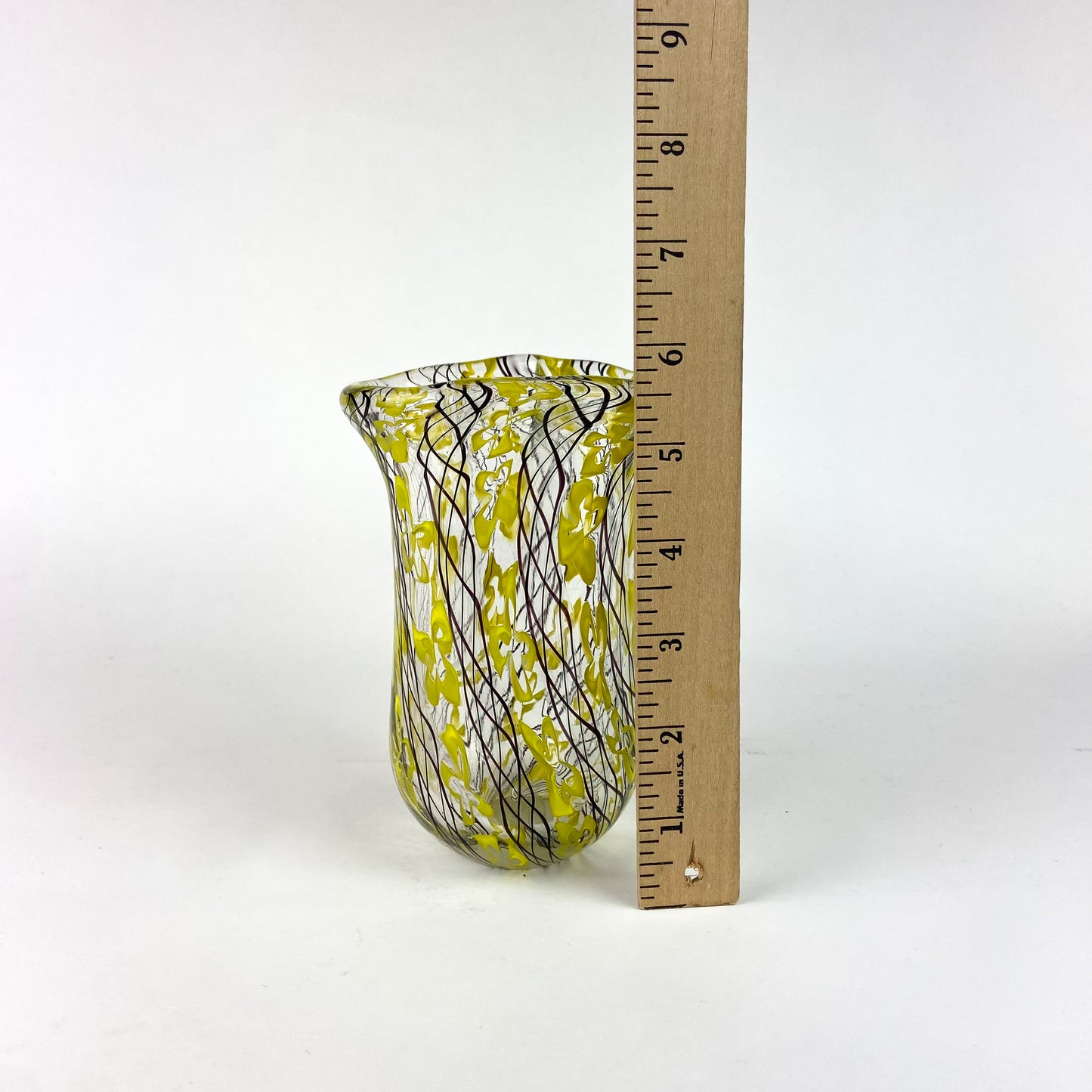 Handblown Yellow + Black Latticino Art Glass Vase #O1163