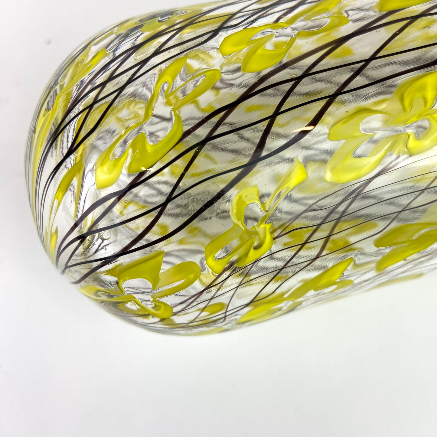 Handblown Yellow + Black Latticino Art Glass Vase #O1163