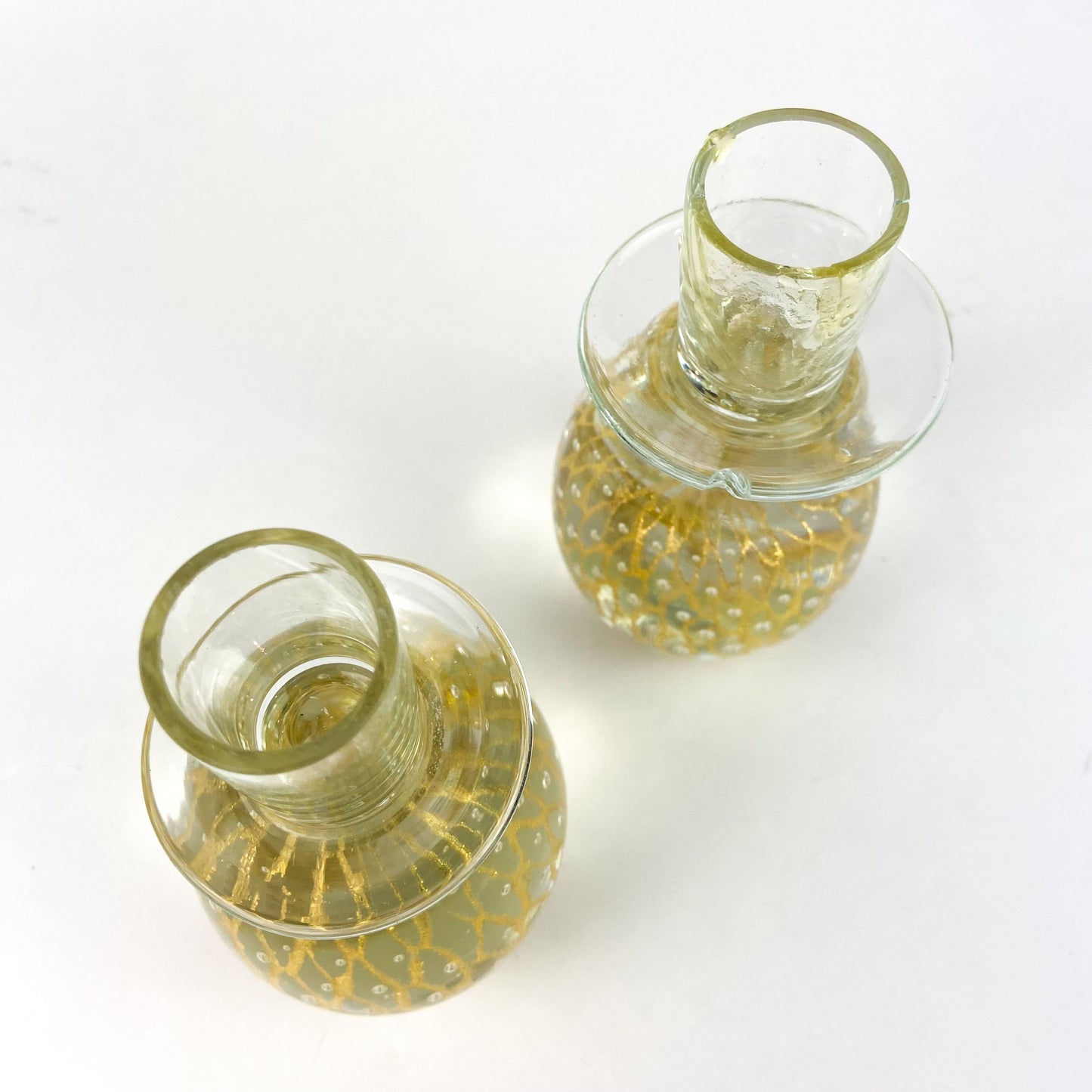 Pair of Clear + Gold Fleck Bubbled Candlesticks #O1182