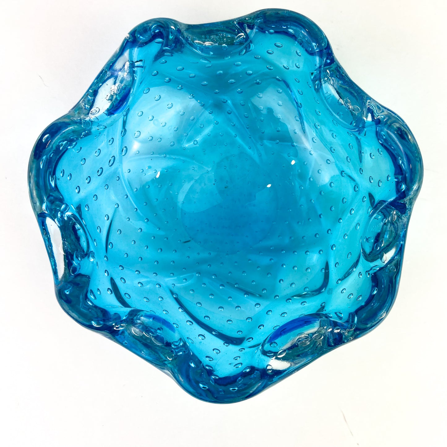 Murano Aqua Bullicante Glass Catchall/Ashtray #O1184