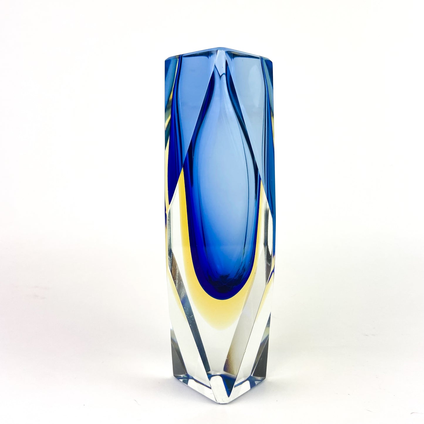 Murano Blue + Yellow Faceted Sommerso Glass Vase #O1185