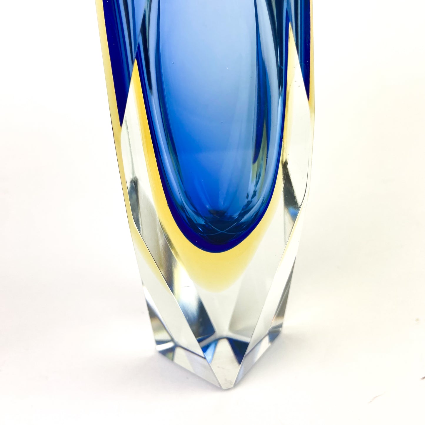 Murano Blue + Yellow Faceted Sommerso Glass Vase #O1185