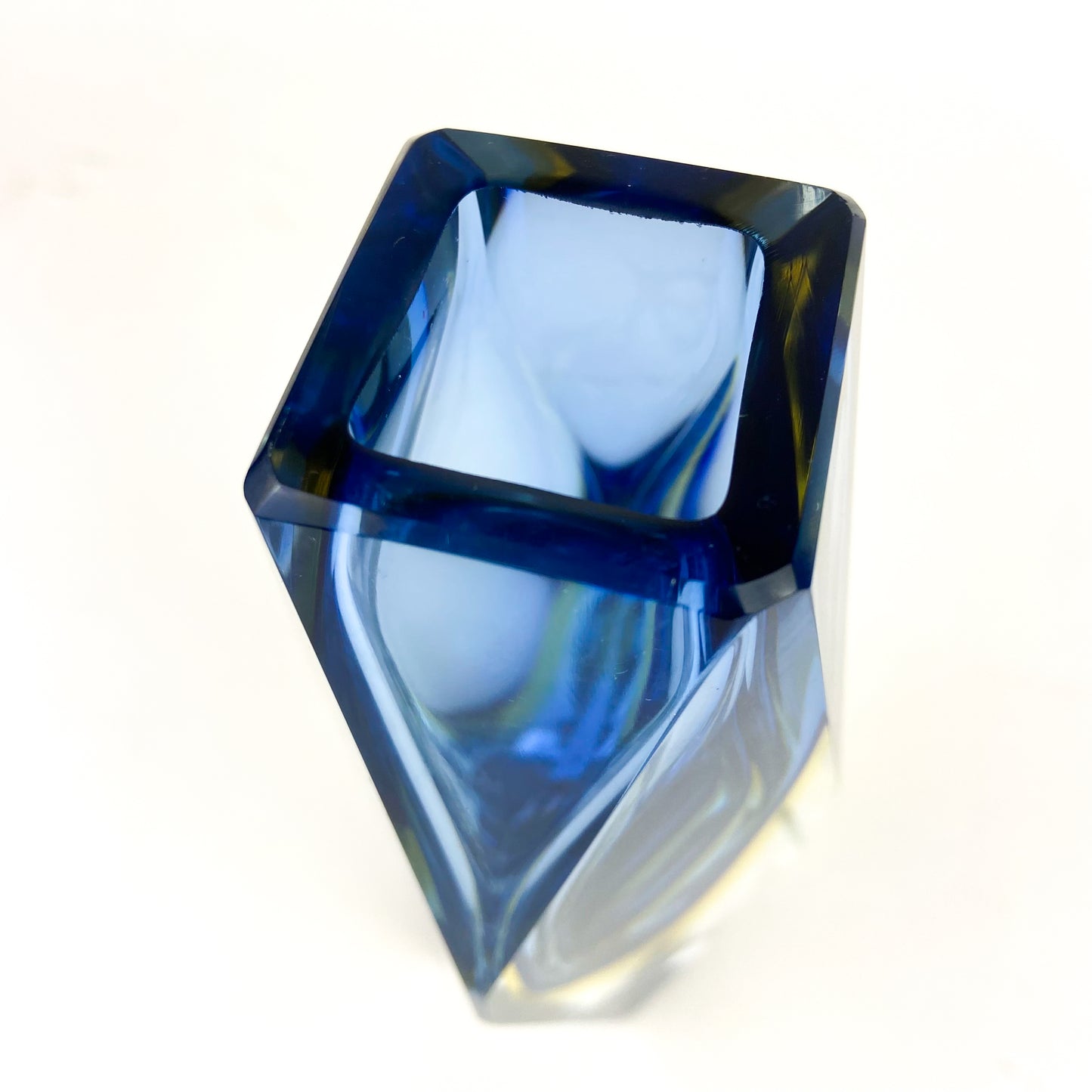 Murano Blue + Yellow Faceted Sommerso Glass Vase #O1185