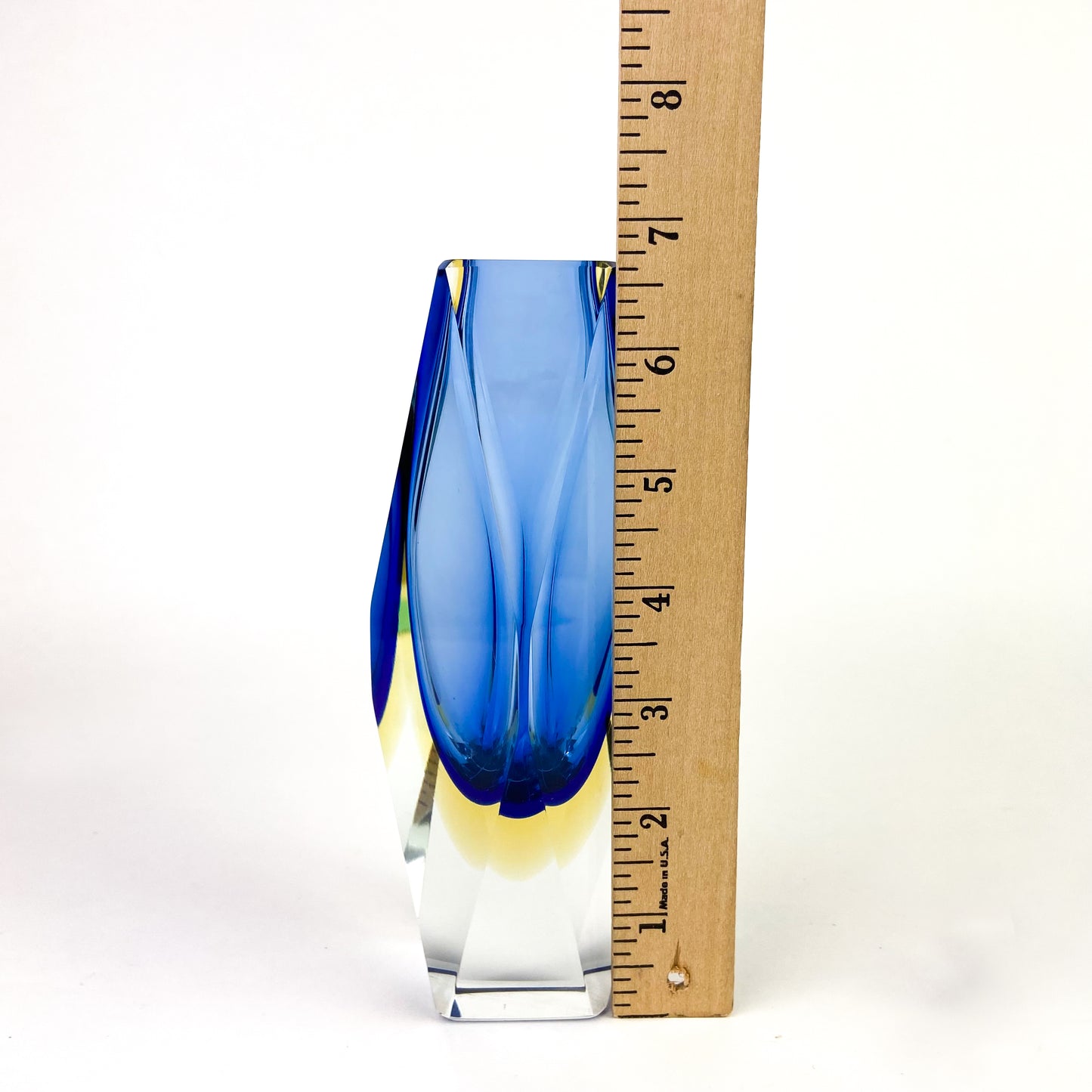 Murano Blue + Yellow Faceted Sommerso Glass Vase #O1185