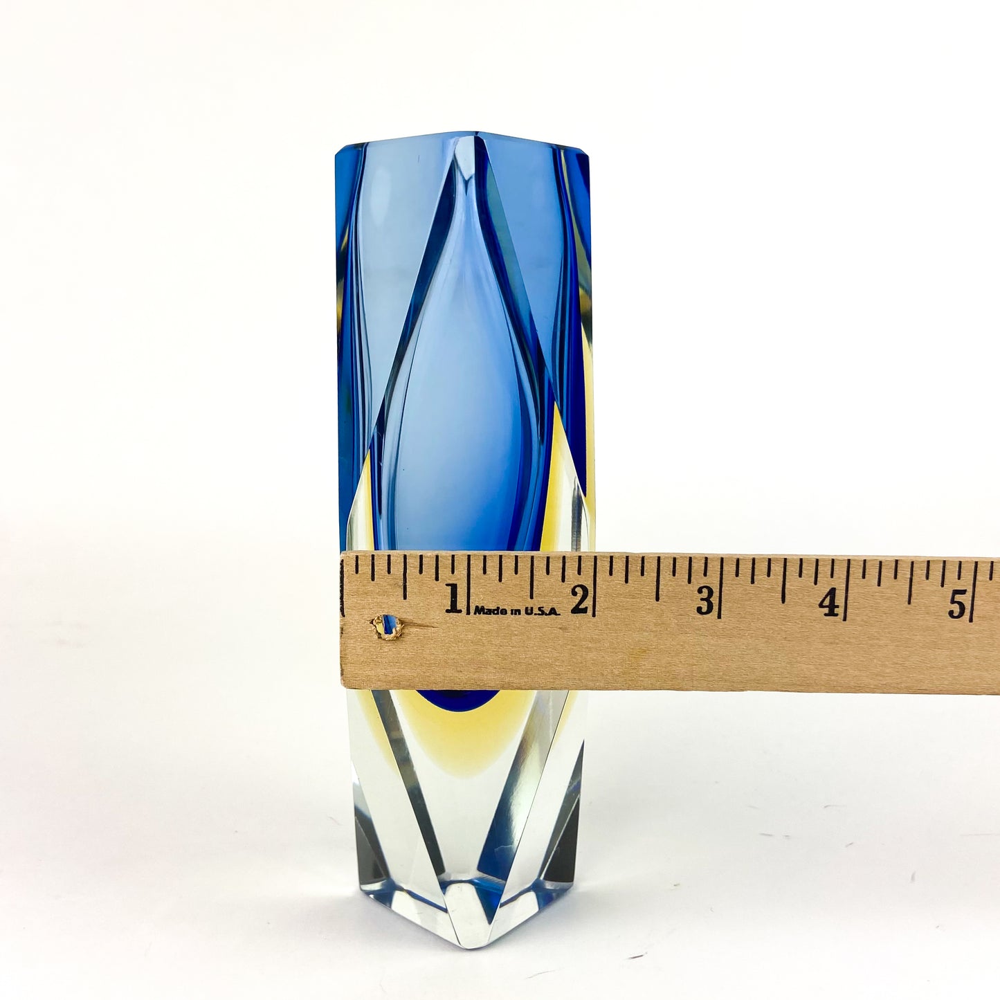 Murano Blue + Yellow Faceted Sommerso Glass Vase #O1185