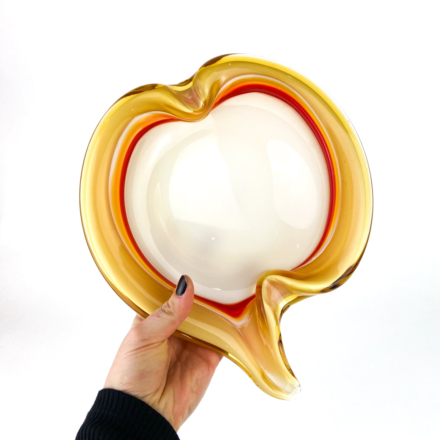 Murano Crimson + Cream + Gold Cased Glass Catchall/Ashtray #O1187