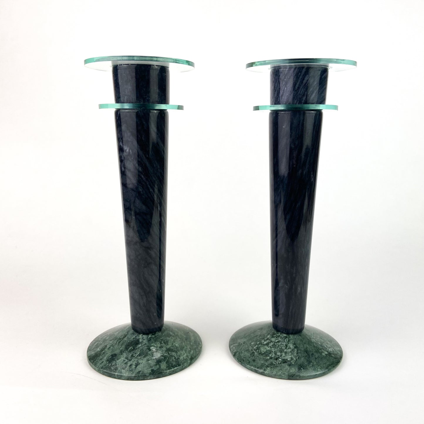 Pair of Marble + Acrylic Post Modern Milano Series Candlesticks #O1188