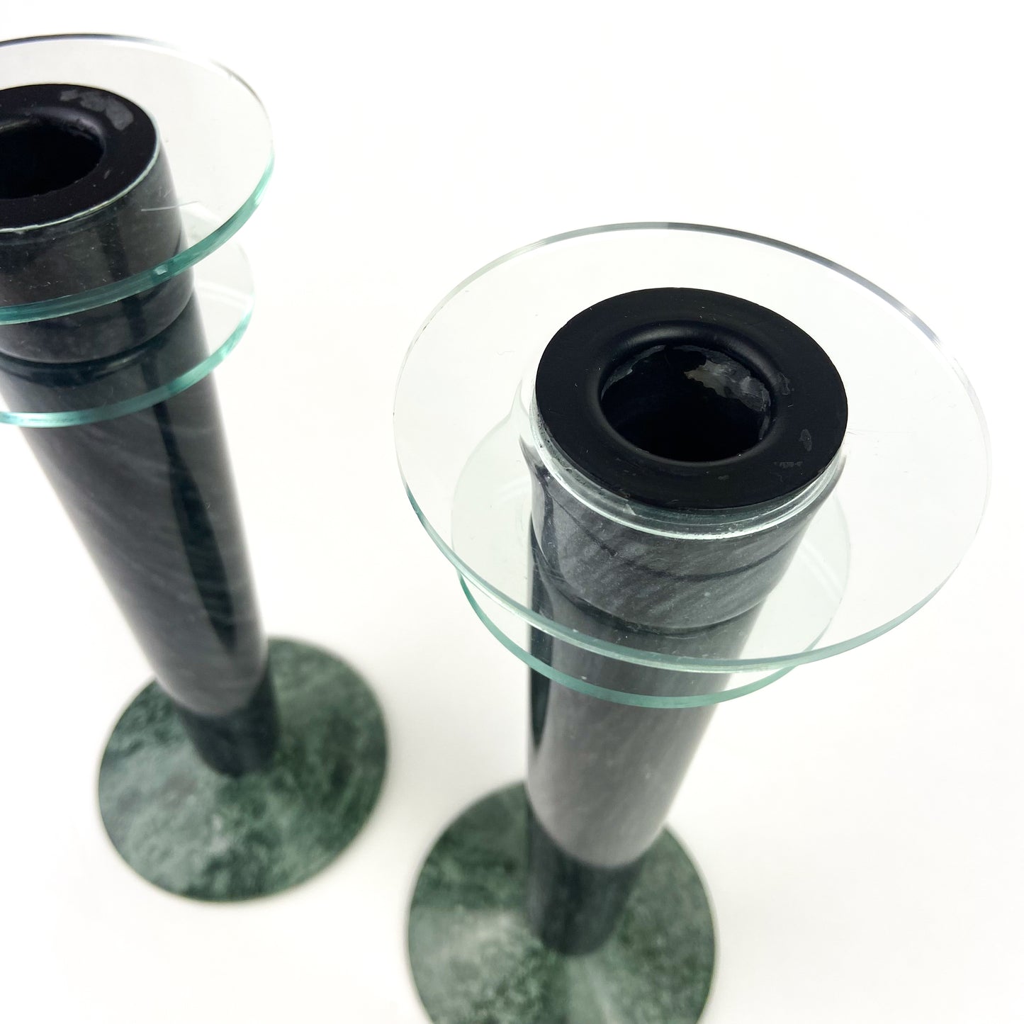 Pair of Marble + Acrylic Post Modern Milano Series Candlesticks #O1188