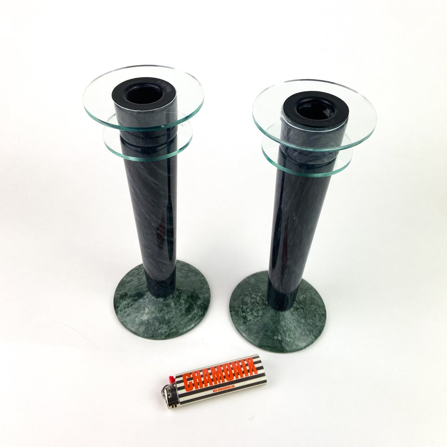 Pair of Marble + Acrylic Post Modern Milano Series Candlesticks #O1188