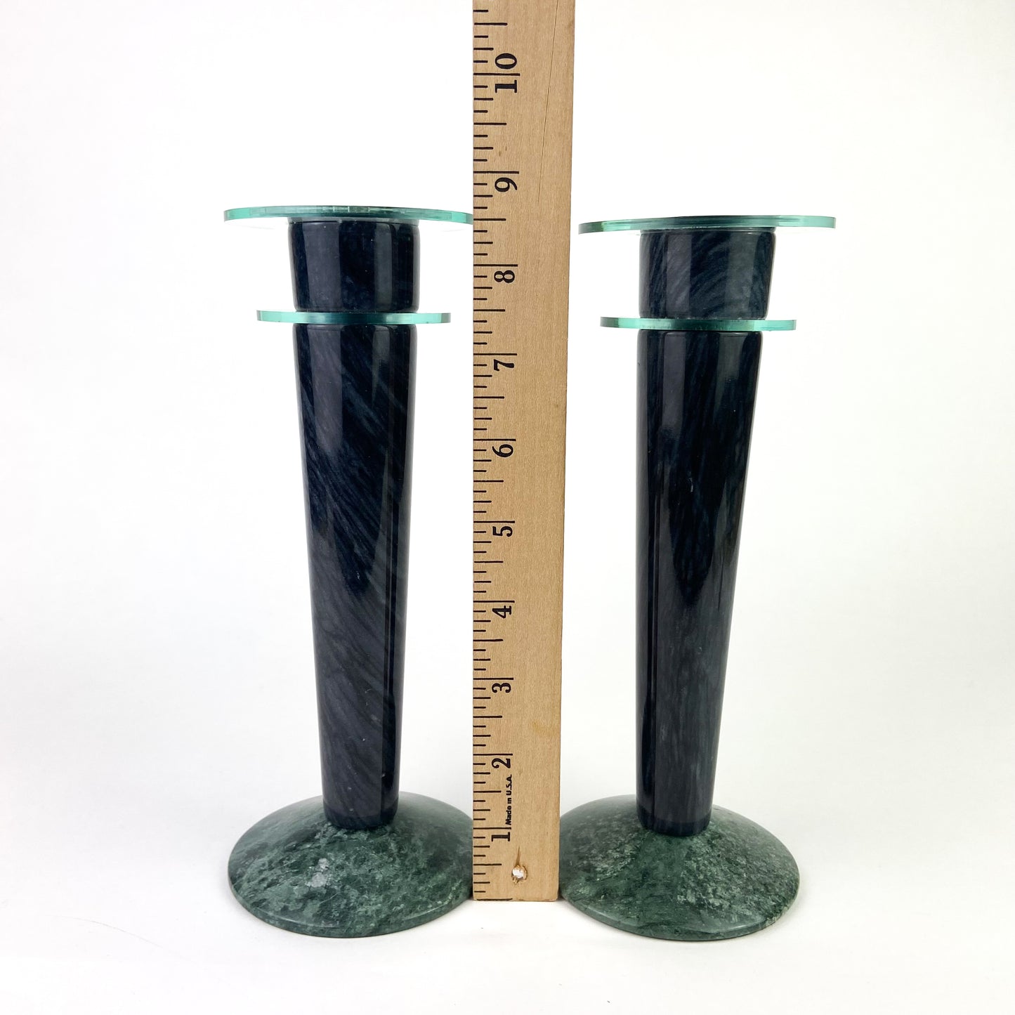 Pair of Marble + Acrylic Post Modern Milano Series Candlesticks #O1188