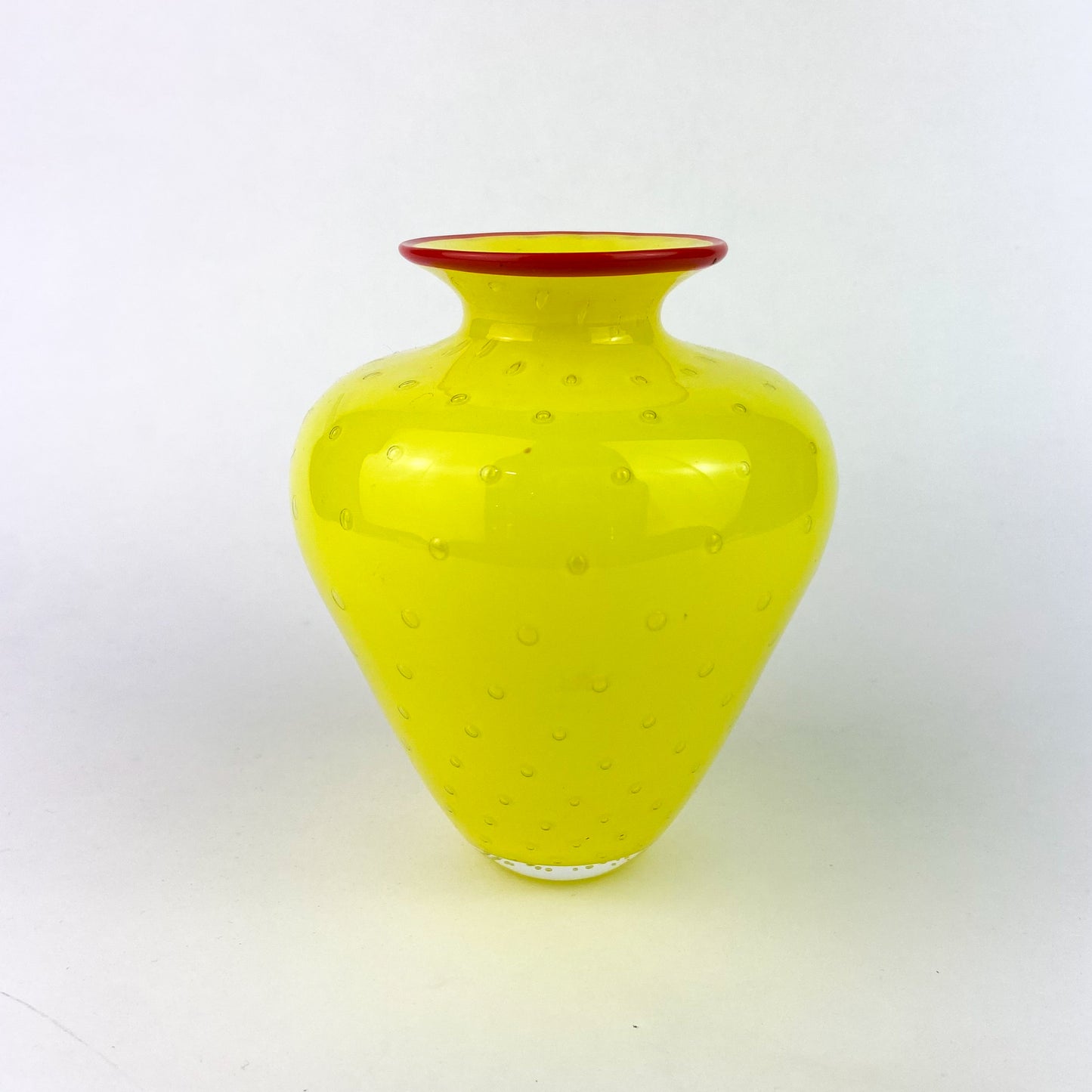 Yellow + Crimson Bubbled Studio Art Glass Vase #O1191