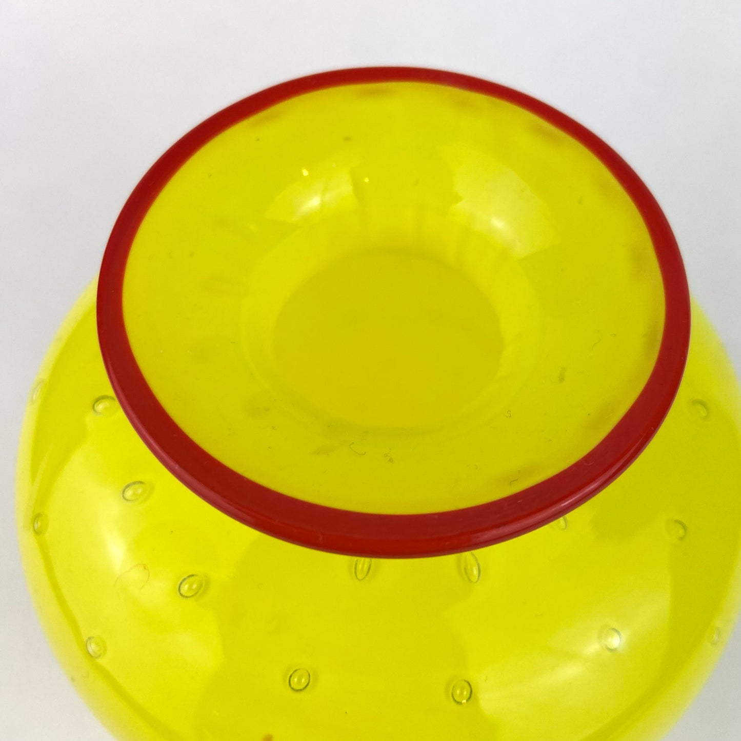 Yellow + Crimson Bubbled Studio Art Glass Vase #O1191