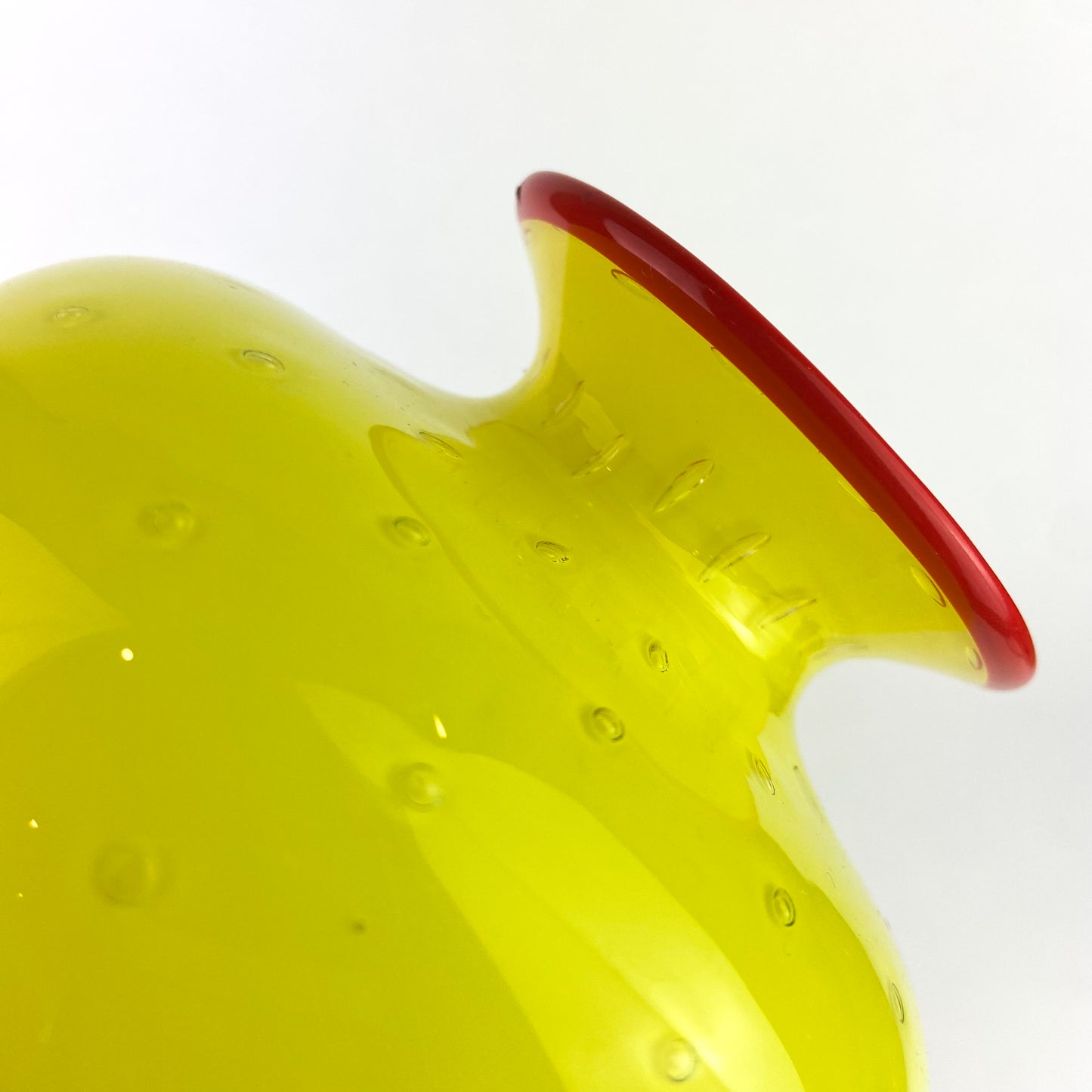 Yellow + Crimson Bubbled Studio Art Glass Vase #O1191