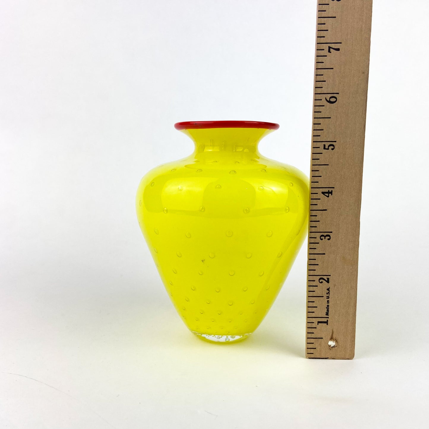 Yellow + Crimson Bubbled Studio Art Glass Vase #O1191