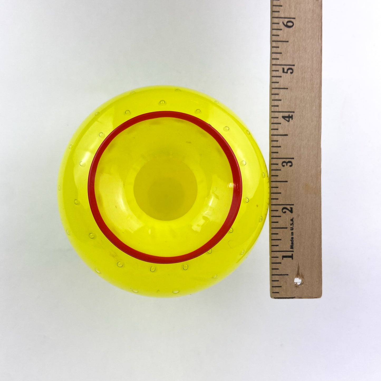 Yellow + Crimson Bubbled Studio Art Glass Vase #O1191