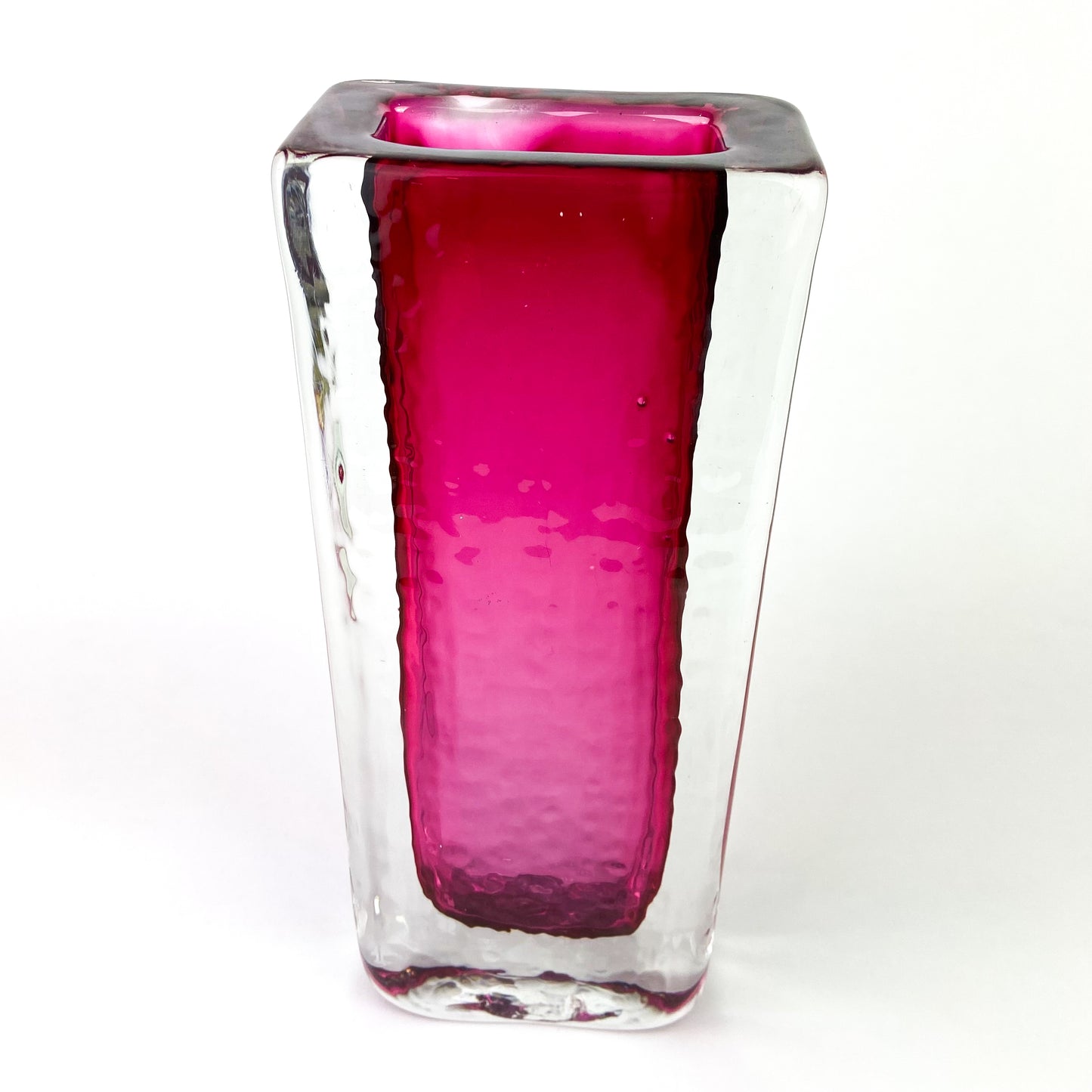 Textured Cranberry Sommerso Art Glass Vase #O1199